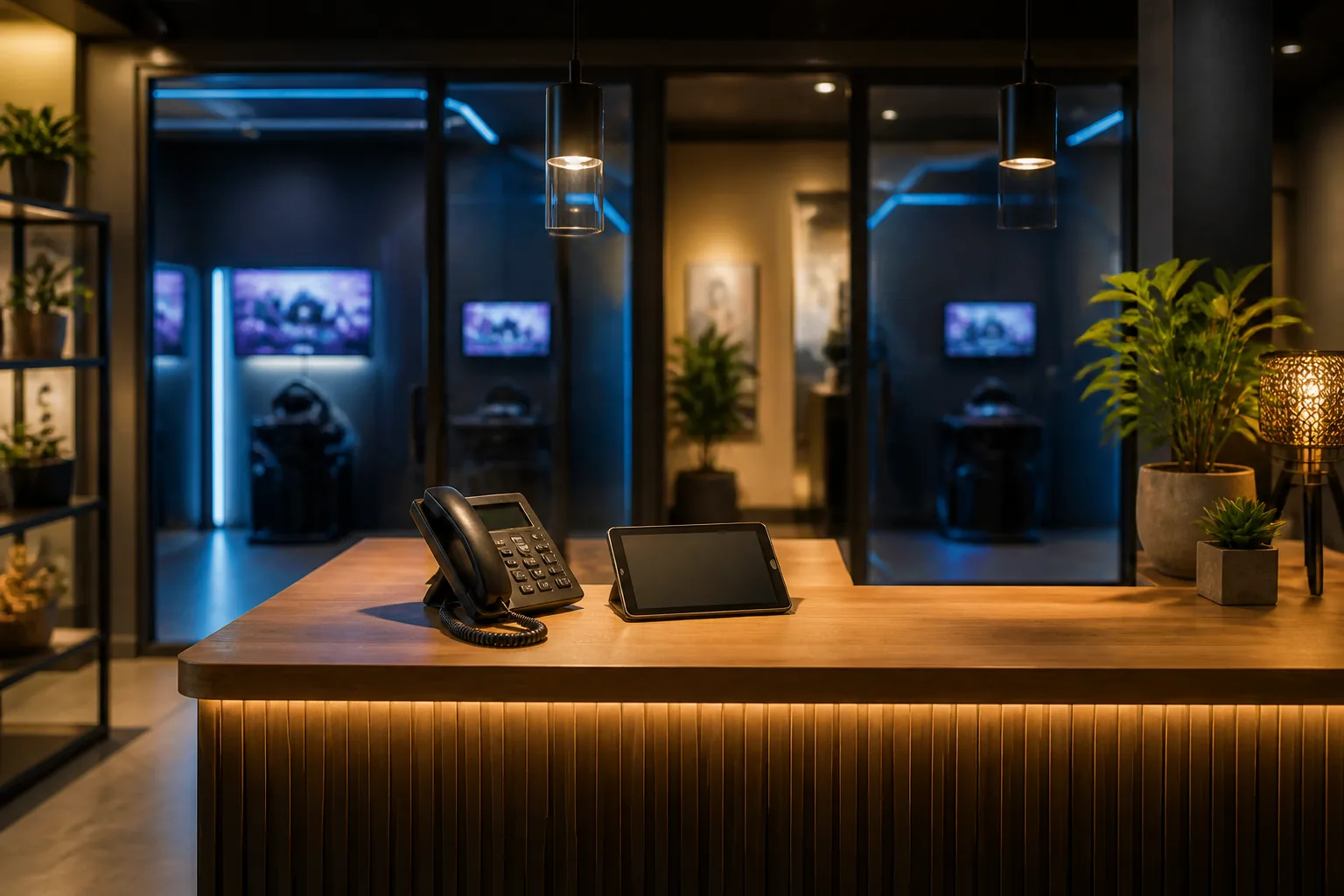 Warm contact desk image for LumenNest VR