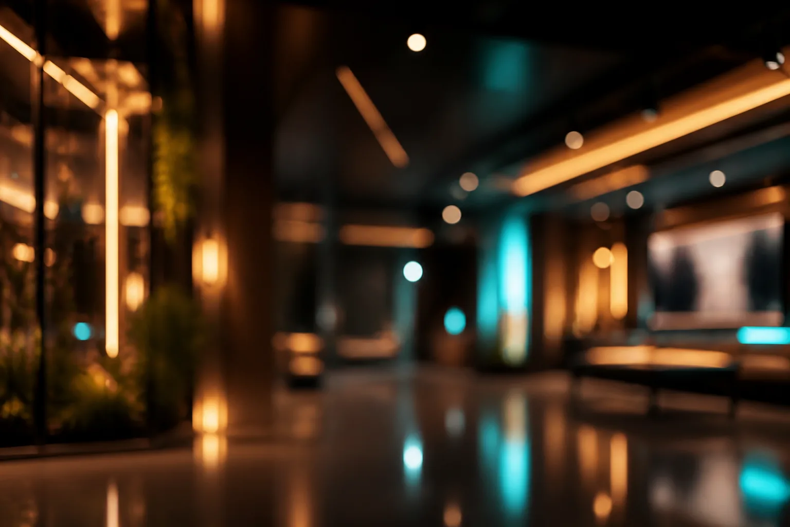 Warm blurred lobby light representing a calm VR welcome